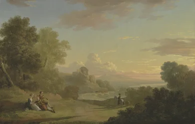 Paysage imaginaire avec un voyageur et des figures surplombant la baie de Baiae, 1773